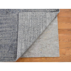 2'5"x10'8" Gray Fine Jacquard Hand Loomed Modern Runner Wool And Art Silk Oriental Rug FWR481662