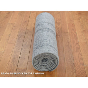 2'5"x10'8" Gray Fine Jacquard Hand Loomed Modern Runner Wool And Art Silk Oriental Rug FWR481662