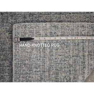 2'5"x10'8" Gray Fine Jacquard Hand Loomed Modern Runner Wool And Art Silk Oriental Rug FWR481662