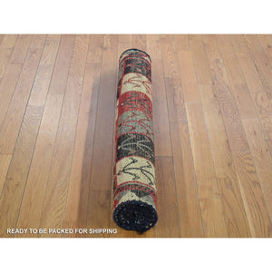 3'7"x5'7" Deep Red, New Persian Gabbeh With Garden Checkers Design, Hand Knotted Pure Wool Oriental Rug FWR481680