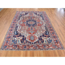 Load image into Gallery viewer, 8&#39;10&quot;x12&#39;5&quot; Ivory, Antique Persian Karajeh Serapi, Denser Weave, Good Condition, Pure Wool, Hand Knotted, Oriental Rug FWR481830