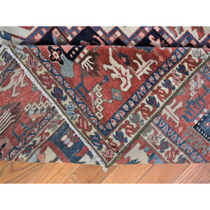8'10"x12'5" Ivory, Antique Persian Karajeh Serapi, Denser Weave, Good Condition, Pure Wool, Hand Knotted, Oriental Rug FWR481830