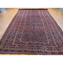 Load image into Gallery viewer, 10&#39;4&quot;x21&#39; Midnight Blue Antique Afghan Beshir Geometric All Over Design With Multiple Borders, Good Condition, Hand Knotted Pure Wool, Gallery Size Oriental Rug FWR481860