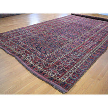 Load image into Gallery viewer, 10&#39;4&quot;x21&#39; Midnight Blue Antique Afghan Beshir Geometric All Over Design With Multiple Borders, Good Condition, Hand Knotted Pure Wool, Gallery Size Oriental Rug FWR481860