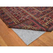 Load image into Gallery viewer, 10&#39;4&quot;x21&#39; Midnight Blue Antique Afghan Beshir Geometric All Over Design With Multiple Borders, Good Condition, Hand Knotted Pure Wool, Gallery Size Oriental Rug FWR481860