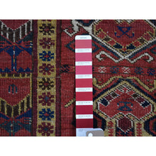 Load image into Gallery viewer, 10&#39;4&quot;x21&#39; Midnight Blue Antique Afghan Beshir Geometric All Over Design With Multiple Borders, Good Condition, Hand Knotted Pure Wool, Gallery Size Oriental Rug FWR481860