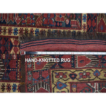 Load image into Gallery viewer, 10&#39;4&quot;x21&#39; Midnight Blue Antique Afghan Beshir Geometric All Over Design With Multiple Borders, Good Condition, Hand Knotted Pure Wool, Gallery Size Oriental Rug FWR481860