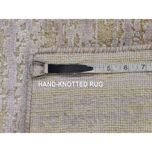 2'x3' Light Green, Modern Design, Pure Silk with Wool, Hand Knotted, Mat Oriental Rug FWR481890