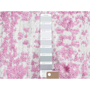 2'x3' Pink, Fine Jacquard Natural Dyes, Hand Loomed Wool And Plant Based Silk, Mat Oriental Rug FWR481992