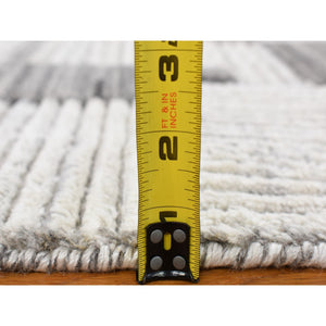 2'x3' Light Gray, Modern Geometric Art Deco Style, Textured Hi and Lo Pure Wool Hand Loomed, Mat Oriental Rug FWR481998
