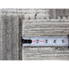 Load image into Gallery viewer, 2&#39;x3&#39; Light Gray, Modern Geometric Art Deco Style, Textured Hi and Lo Pure Wool Hand Loomed, Mat Oriental Rug FWR481998