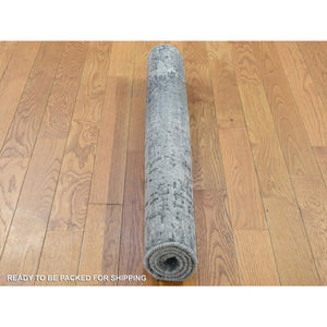 3'x3' Taupe, Wool And Silk Abstract With Mosaic Design, Hand Knotted, Square Persian Knot Oriental Rug FWR482082