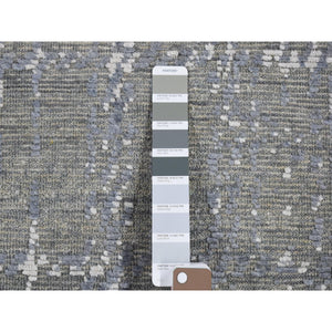 2'1"x3'1" Space Gray With Touches Of Ivory, Modern Design Sample Fragment, Textured Wool With Silk Hand Knotted, Mat Oriental Rug FWR482100