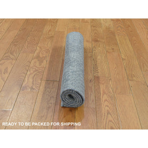 2'1"x3'1" Space Gray With Touches Of Ivory, Modern Design Sample Fragment, Textured Wool With Silk Hand Knotted, Mat Oriental Rug FWR482100