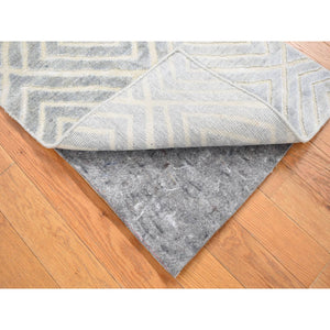 2'x3' Light Gray, Modern Design Silk With Textured Wool, High And Low Hand Knotted, Mat Oriental Rug FWR482118