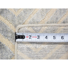 Load image into Gallery viewer, 2&#39;x3&#39; Light Gray, Modern Design Silk With Textured Wool, High And Low Hand Knotted, Mat Oriental Rug FWR482118