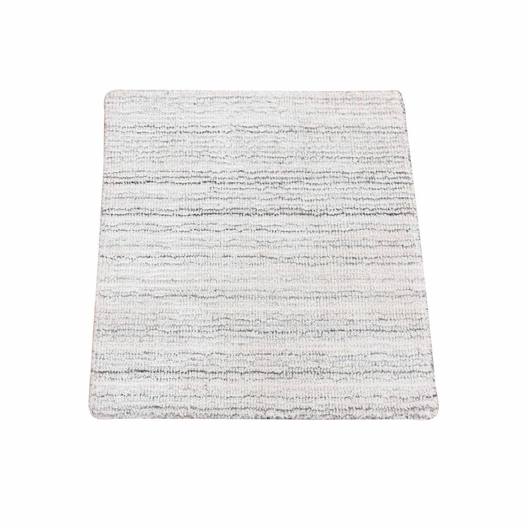 2'x2' Ivory, Modern Design, Hand Loomed, 100% Wool, Fragment Sample, Mat Oriental Rug FWR482154