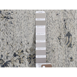 2'2"x2'2" Ivory, Modern Design, Hand Knotted, Hi and Lo, 100% Silk, Zero Pile, Sample Fragment, Mat Oriental Rug FWR482184