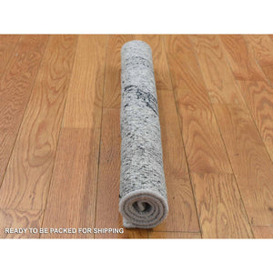 2'2"x2'2" Ivory, Modern Design, Hand Knotted, Hi and Lo, 100% Silk, Zero Pile, Sample Fragment, Mat Oriental Rug FWR482184