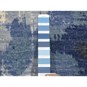 2'x3' Ivory-denim Blue, 100% Wool, Hand Knotted, Modern Abstract Design, Mat Oriental Rug FWR482202