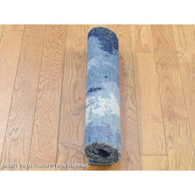 Load image into Gallery viewer, 2&#39;x3&#39; Ivory-denim Blue, 100% Wool, Hand Knotted, Modern Abstract Design, Mat Oriental Rug FWR482202