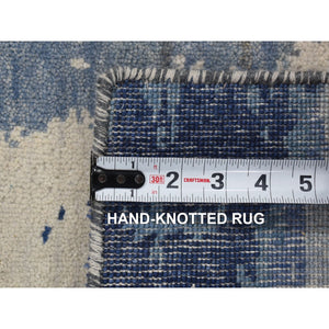 2'x3' Ivory-denim Blue, 100% Wool, Hand Knotted, Modern Abstract Design, Mat Oriental Rug FWR482202