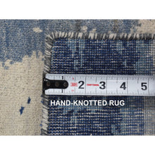Load image into Gallery viewer, 2&#39;x3&#39; Ivory-denim Blue, 100% Wool, Hand Knotted, Modern Abstract Design, Mat Oriental Rug FWR482202