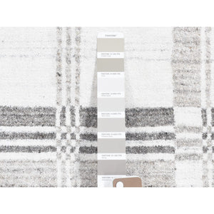 2'x3' Ivory-gray, Hand Loomed, Modern, Plaid Design, 100% Wool, Mat Oriental Rug FWR482226