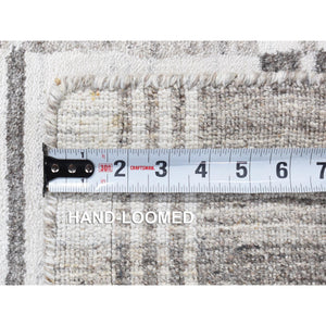 2'x3' Ivory-gray, Hand Loomed, Modern, Plaid Design, 100% Wool, Mat Oriental Rug FWR482226