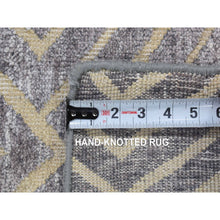 Load image into Gallery viewer, 2&#39;x3&#39; Gray, Modern, Geometric Design, Plant Based Silk With Textured Wool, Hand Knotted, Hi And Lo, Mat Oriental Rug FWR482244