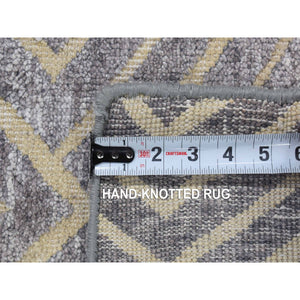 2'x3' Gray, Modern, Geometric Design, Plant Based Silk With Textured Wool, Hand Knotted, Hi And Lo, Mat Oriental Rug FWR482244