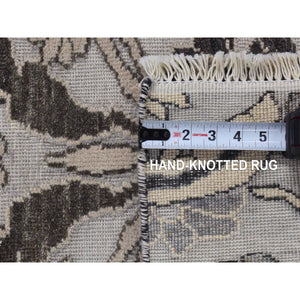 2'1"x3'1" Ivory With Chocolate Brown, 100% Wool, Hi And Lo, Oushak Design, Hand Knotted, Sample Fragment, Textured, Mat Oriental Rug FWR482262