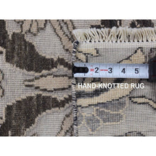 Load image into Gallery viewer, 2&#39;1&quot;x3&#39;1&quot; Ivory With Chocolate Brown, 100% Wool, Hi And Lo, Oushak Design, Hand Knotted, Sample Fragment, Textured, Mat Oriental Rug FWR482262