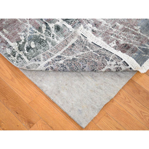 7'7"x10'1" Faded Gray, Hand Knotted, Broken Persian Design, Silk With Textured Wool, Oriental Rug FWR482280