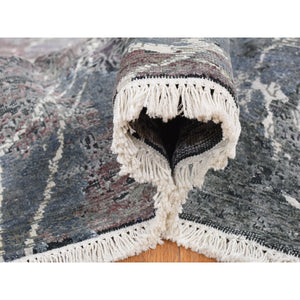 7'7"x10'1" Faded Gray, Hand Knotted, Broken Persian Design, Silk With Textured Wool, Oriental Rug FWR482280