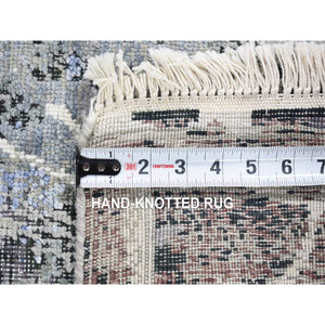 7'7"x10'1" Faded Gray, Hand Knotted, Broken Persian Design, Silk With Textured Wool, Oriental Rug FWR482280