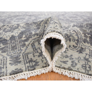 7'9"x10' Ivory, Hand Knotted, Wool And Silk, Geometric Mughal Design With Large Elements Oriental Rug FWR482292