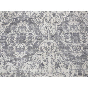 7'9"x10' Ivory, Hand Knotted, Wool And Silk, Geometric Mughal Design With Large Elements Oriental Rug FWR482292