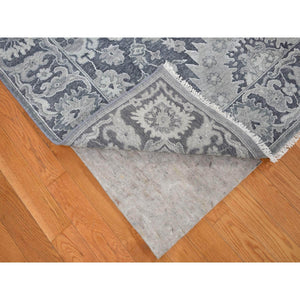 7'10"x10'2" Charcoal Gray, Silk with Textured Wool, Hand Knotted, Oushak Influence, Oriental Rug FWR482310