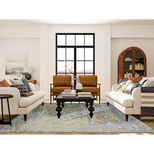 Load image into Gallery viewer, 7&#39;9&quot;x9&#39;10&quot; Forest Green, Broken Persian Tabriz With Rug On Top Of Rug Design, Silk With Textured Wool, Oriental Rug FWR482328