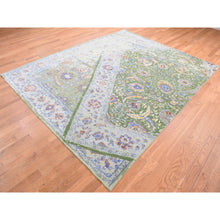 Load image into Gallery viewer, 7&#39;9&quot;x9&#39;10&quot; Forest Green, Broken Persian Tabriz With Rug On Top Of Rug Design, Silk With Textured Wool, Oriental Rug FWR482328