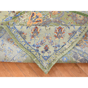 7'9"x9'10" Forest Green, Broken Persian Tabriz With Rug On Top Of Rug Design, Silk With Textured Wool, Oriental Rug FWR482328