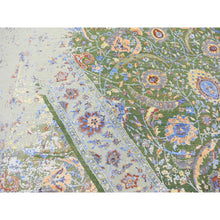 Load image into Gallery viewer, 7&#39;9&quot;x9&#39;10&quot; Forest Green, Broken Persian Tabriz With Rug On Top Of Rug Design, Silk With Textured Wool, Oriental Rug FWR482328