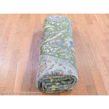 Load image into Gallery viewer, 7&#39;9&quot;x9&#39;10&quot; Forest Green, Broken Persian Tabriz With Rug On Top Of Rug Design, Silk With Textured Wool, Oriental Rug FWR482328