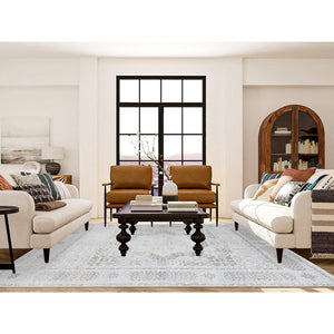 8'1"x10'5" Light Blue, Hand-knotted, Mamluk Design, Pure Silk With Textured Wool, Oriental Rug FWR482346
