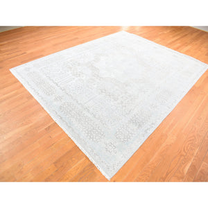 8'1"x10'5" Light Blue, Hand-knotted, Mamluk Design, Pure Silk With Textured Wool, Oriental Rug FWR482346