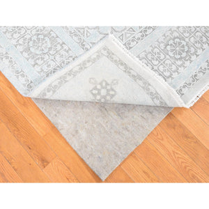 8'1"x10'5" Light Blue, Hand-knotted, Mamluk Design, Pure Silk With Textured Wool, Oriental Rug FWR482346