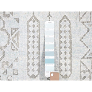 8'1"x10'5" Light Blue, Hand-knotted, Mamluk Design, Pure Silk With Textured Wool, Oriental Rug FWR482346