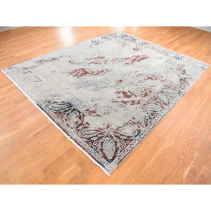 8'2"x10'3" Beige, Broken Tulip Design, Silk with Textured Wool, Hand Knotted Oriental Rug FWR482364