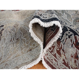 8'2"x10'3" Beige, Broken Tulip Design, Silk with Textured Wool, Hand Knotted Oriental Rug FWR482364